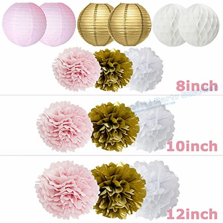 Girls-Baby-Shower-Party-Decoration-Set-Pink-Gold-Paper-Lantern-Pom-Poms-Tissue-Tassel-Garland-IT (2)