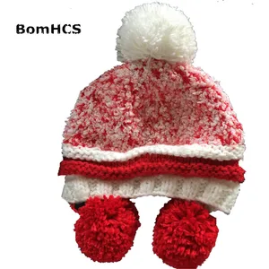 BomHCS Soft Women's Winter Warm Mixed Color Thread Beanie 100% Handmade Knitting Hat