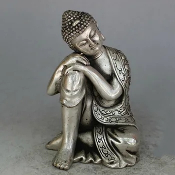

christmas decorations for home+ Collectible Decorated Old Tibet Silver Carved sleeping Buddha Statue free shipping