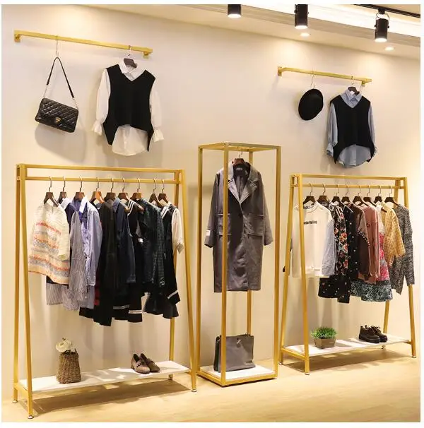 Магазин одежды двухрядные Zhongdao дисплей стойки вешалка для одежды золото висит стойку гладить art пол тип одежды стойки