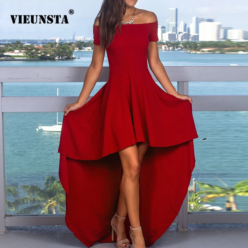 

VIEUNSTA 2019 Slash Neck Off Shoulder Maxi Dress Summer Women Short Sleeve Elegant Mermaid Party Dress Sexy Floor-Length Dresses
