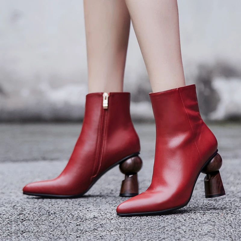 

Women Cow Leather Ankle Boots Pointed Toe Strange Heels High Heels Autumn Winter Women Martin Boots Casual Shoes Footwear Botas