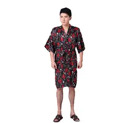 Новое поступление черный, красный китайский Для мужчин атласная Для ванной Халат Новинка печати кимоно юката платье Лето гостиная пижамы