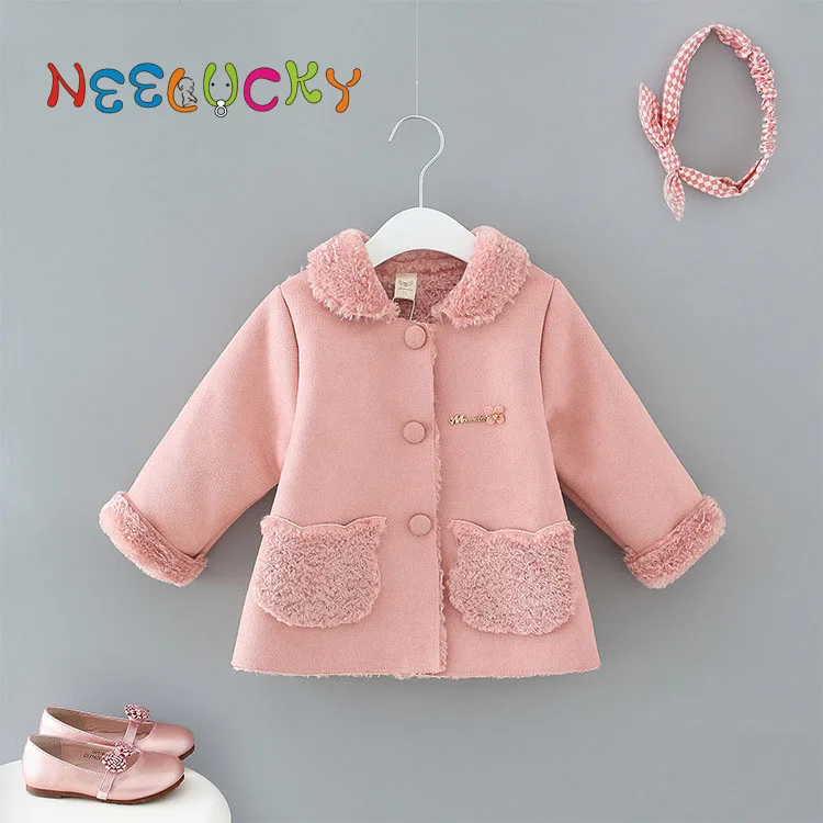 

Baby girl clothes autumn and winter new girls jacket simple anti-fur children plus velvet thick coat