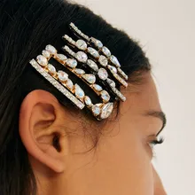 5 шт., роскошные крутые цветные хрустальные стразы, шпильки для женщин, металлический геометрический круглый прямоугольный набор, заколки для волос, ювелирные аксессуары для волос