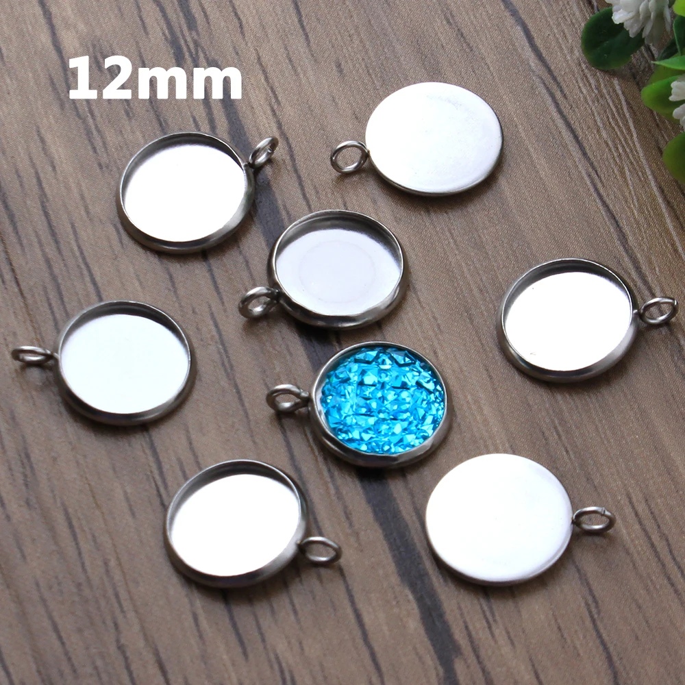 ( No Fade ) 20pcs 12mm Stainless Steel Vertical Cameo Settings Cabochon Base Pendant Charms Blank Tray Fashion New | Украшения и