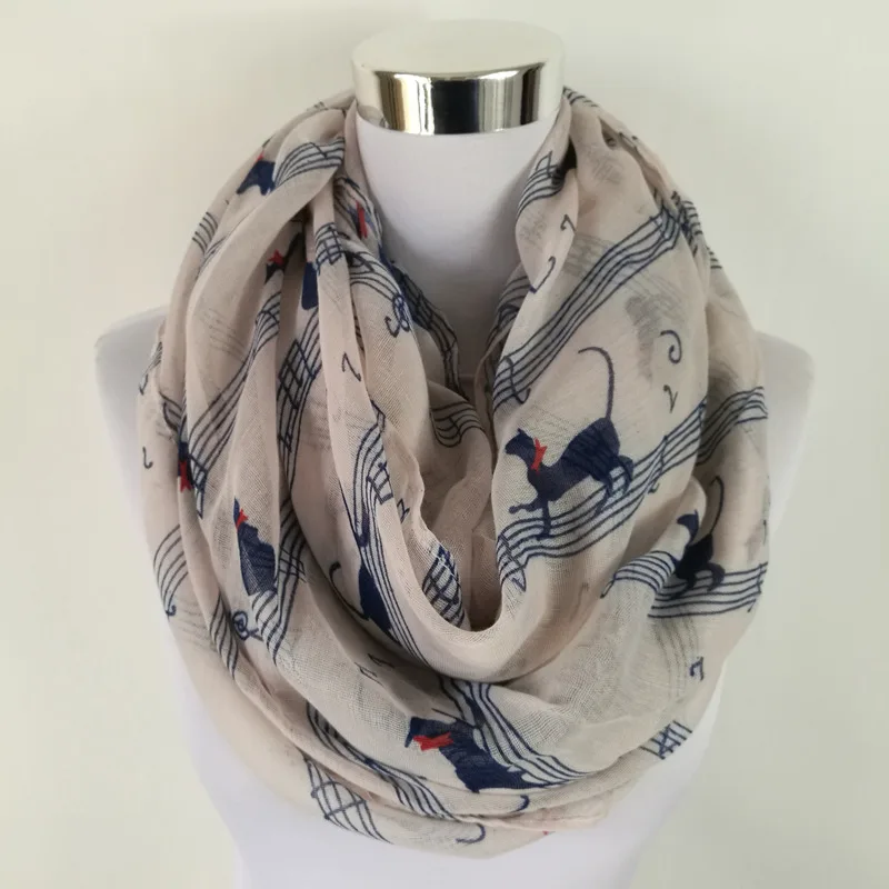 10pcs/lot Cute Cat Music Notes Print Viscose Loop Scarf Muslim Hijab
