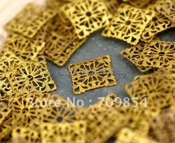 

free shipping!!! 500pcs/lot Vintaged Solid Brass Stamping Square Filigree Wraps Connectors 15mm jewelry findings