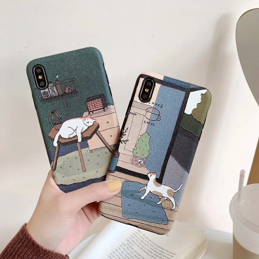 

Cute Cartoon Cat Pattern Phone Case Cover For Iphone XS Max XR X 8 8plus 7 6 6S Plus Silicone Soft Back Cases Fashion Capa Shell