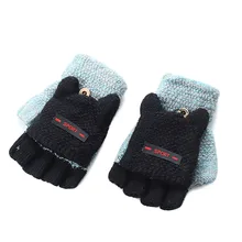 Зимние для маленьких детей половины пальцев теплые Перчатки мальчиков перчатки с медведями детская теплая вязанная с высоким качеством Перчатки for6~ 10Yrs