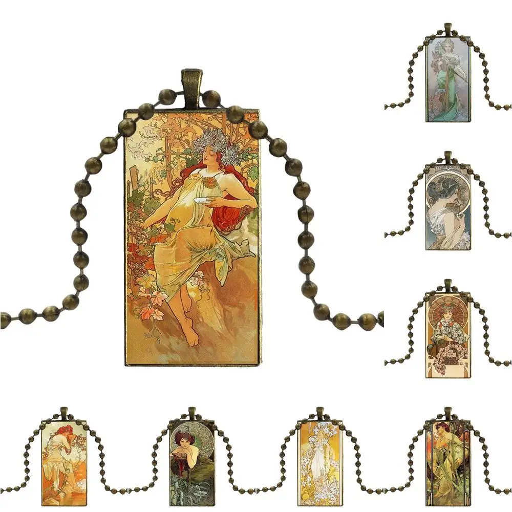 Alfons Mucha Primavera модное ожерелье ручной работы Прямоугольная форма колье ювелирные