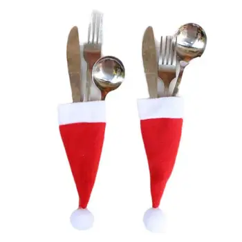 10Pcs Christmas Decorative Tableware Knife Fork Set Lovely Christmas Hat 1