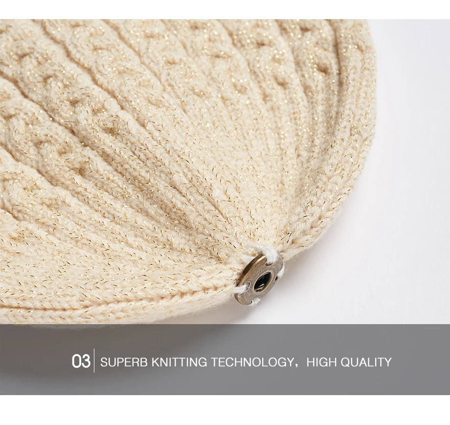 Winter Hats For Women Warm Beanie Real Fur Pompom Wool Hat Female Twist-Type Cap Bright Silk Beanies Women's Hat 5 Colors (19)