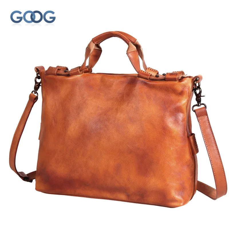 

First layer of leather casual handbag horizontal paragraph square style retro single shoulder diagonal package men briefcase tan