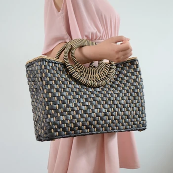 

ABDB-Hand Basket Shopping Bag Black Color Bali Island Hand Woven Bag Straw Bags Satchel Wind Bohemia Beach Bag
