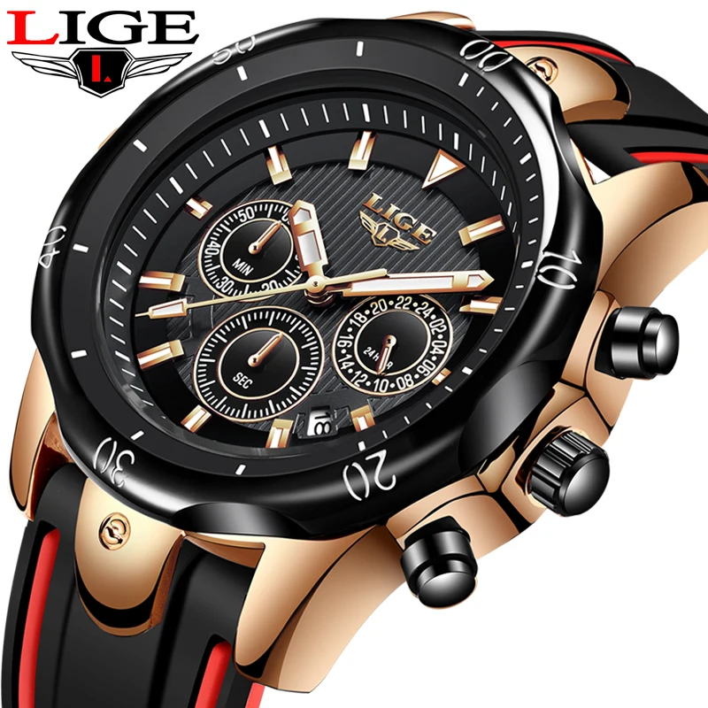 

2019New LIGE Fashion Silicone Strap Men Watches Top Brand Luxury Business Luminous Quartz Watch Men Casual Waterproof Date Clock