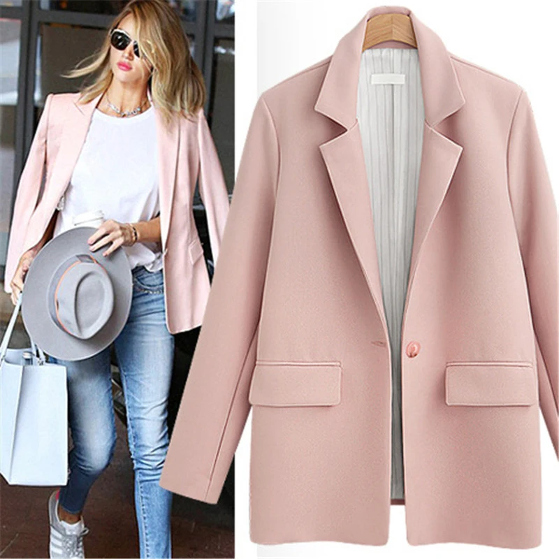 Large Size Women's Spring and Autumn New England Wind Small Suit Solid Color Long Cardigan Casual Jacket