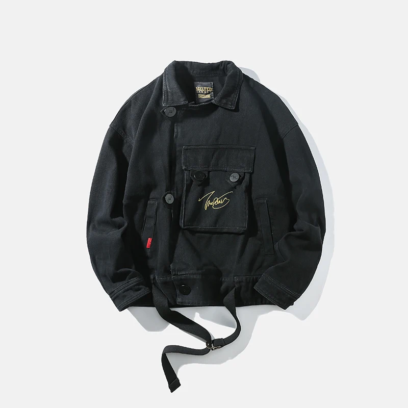 Men Vintage Fashion Streetwear Hip Hop Jacket Japan Street Cargo Coat Spring Autumn Outerwear Overcoat Autumn Big Pocket