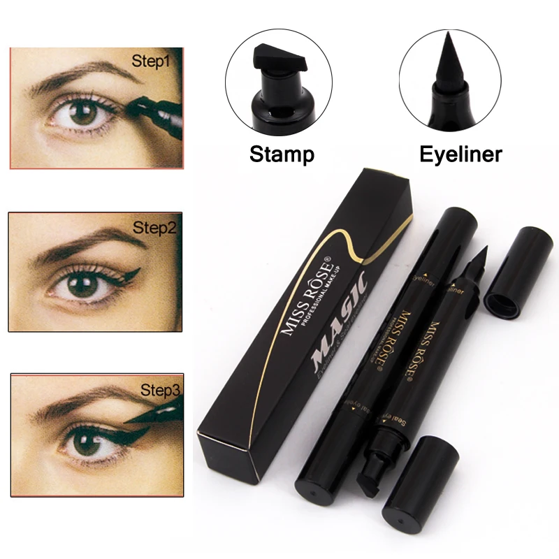 

Miss Rose Professional Makeup Liquid Cat Eyeliner Pencil Waterproof Wing Eye liner Black Color with Stamp Seal Eyeliner Pencil