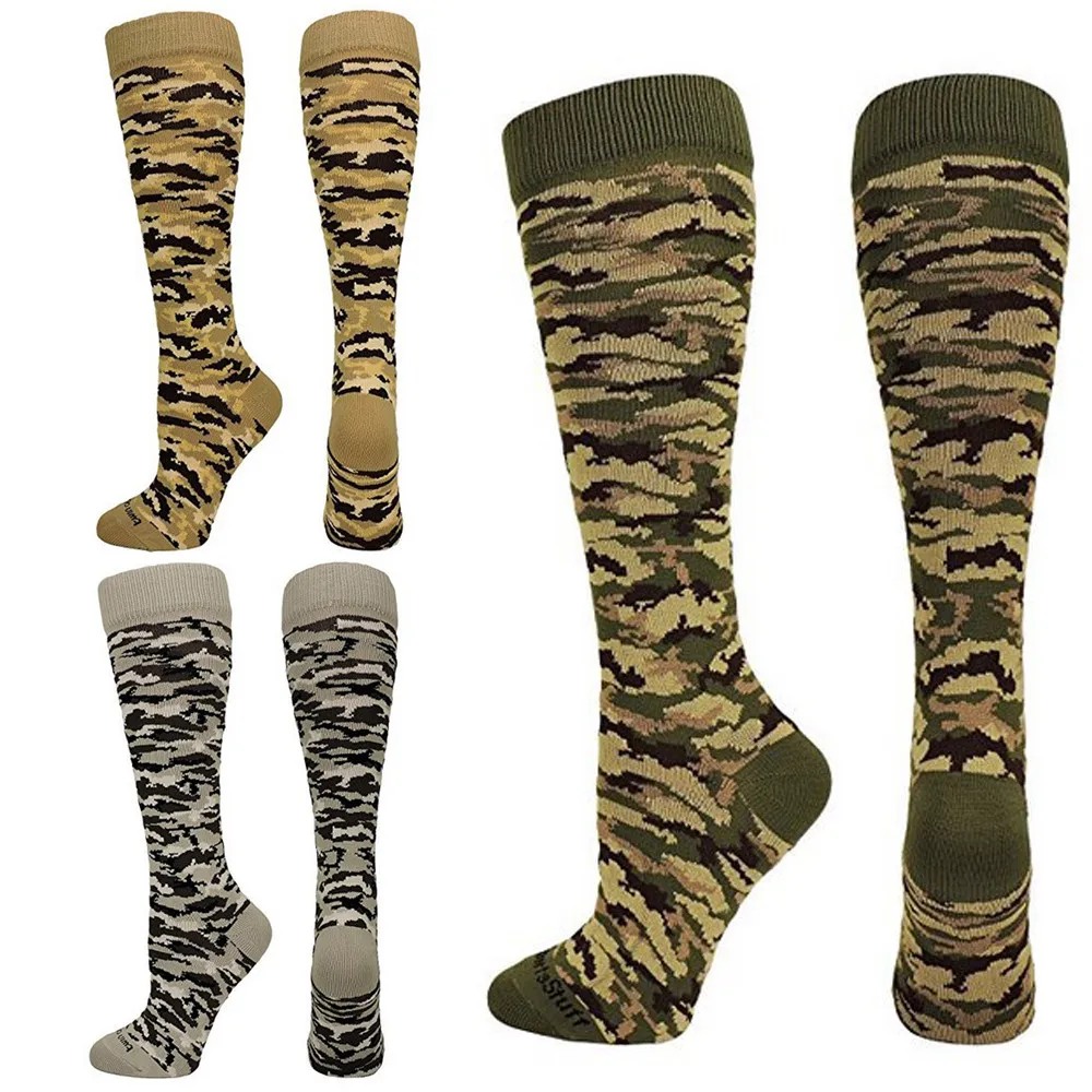 KLV 1Pair Compression Sock Women Men Camouflage Sports Travel Shin Knee