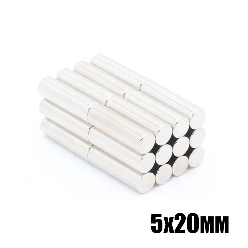 

50pcs 5mmx20mm Round Cylinder Strong Neodymium Rare Earth Fridge Magnets 5x20 mm NdFeB Magnet 5*20 5mm*20mm free shipping