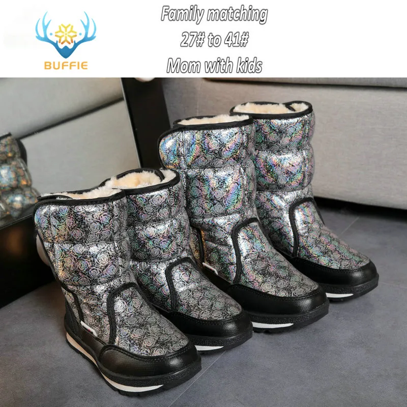 Clear Out الأسود الفضة كبير حجم الشتاء الأحذية قوي تسولي منتصف ارتفاع الشحن ارتداء جيدة مطابقة القماش شحن مجاني سميكة الفراء