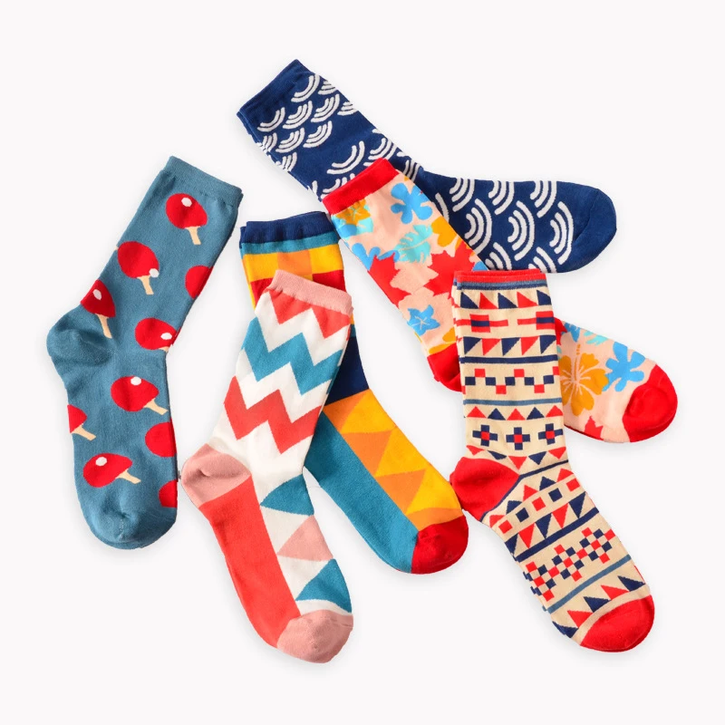 Модные Носки Happy, британский стиль, геометрические, хит, цветные, персональные, мужские, хлопковые носки, женские носки, Calcetines