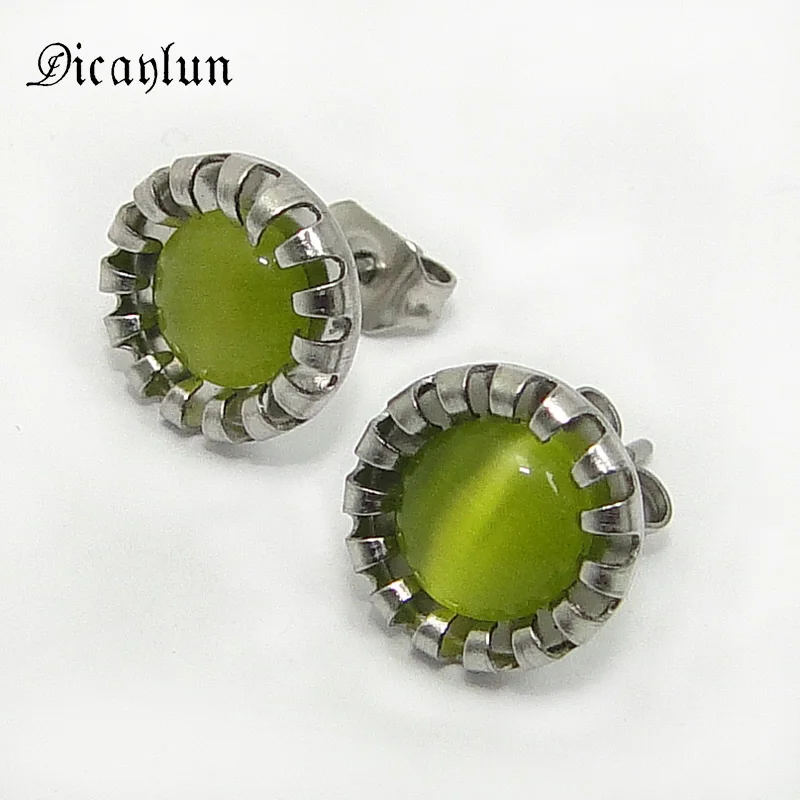 DICAYLUN серьги-гвоздики из нержавеющей стали Кошачий глаз зеленый синий белый опал серьги хирургическая сталь круглые ювелирные изделия Модные женские подарки