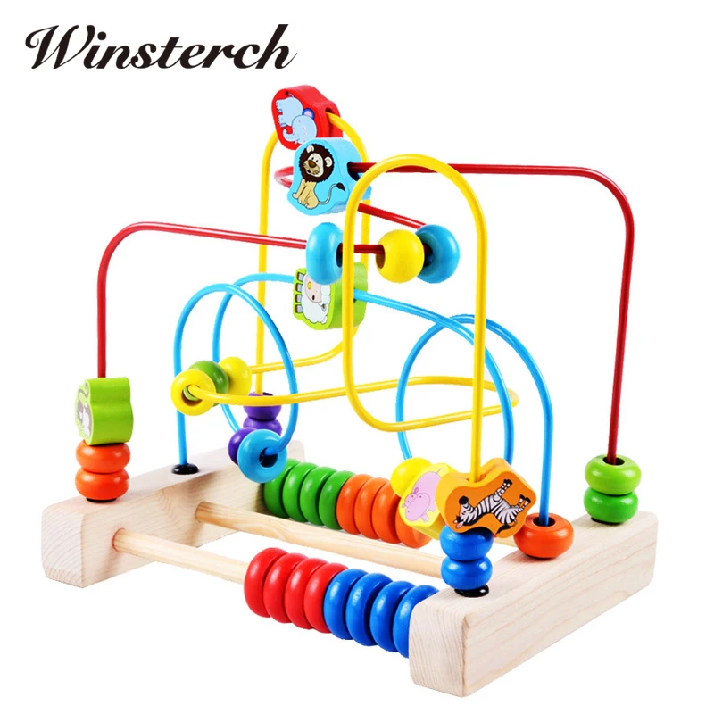 Baby Learning Early Education Wooden Maze Multi function Box Round Bead