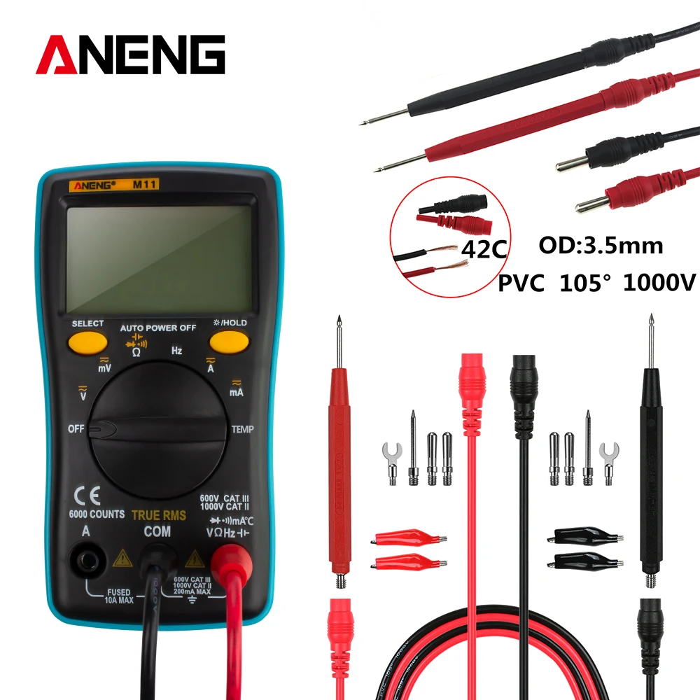 

M11Auto Digital Multimeter Backlight 6000 counts AC/DC Transform Ohm Ammeter Resistance Battery Capacitance Temperature Test