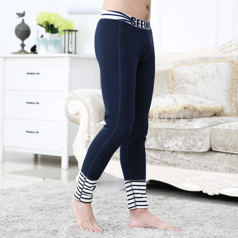 Men's U Convex Bag Sexy Striped Winter Warm Pants Thin Youth Foundation Long Johns Leggings long johns pants