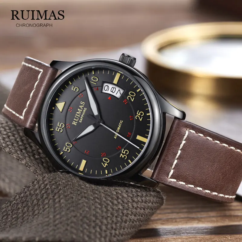 RUIMAS أعلى العلامة التجارية تصميم الأزياء 4 الأيدي الفاخرة الرجال ساعات جلدية حزام الفولاذ المقاوم للصدأ مدي التلقائي الميكانيكية ووتش 2019 RUIMAS أعلى العلامة التجارية تصميم الأزياء 4 الأيدي الفاخرة الرجال ساعات جلدية حزام الفولاذ المقاوم للصدأ مدي التلقائي الميكانيكية ووتش 2019