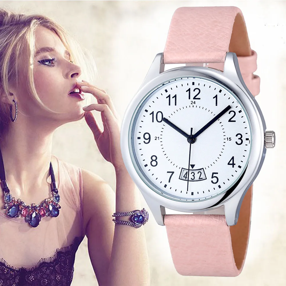 

Fashion Women's watches Casual Ladies watch Date Satin Leather Sport Analog Quartz Wristwatch relogio feminino drop shipping #S