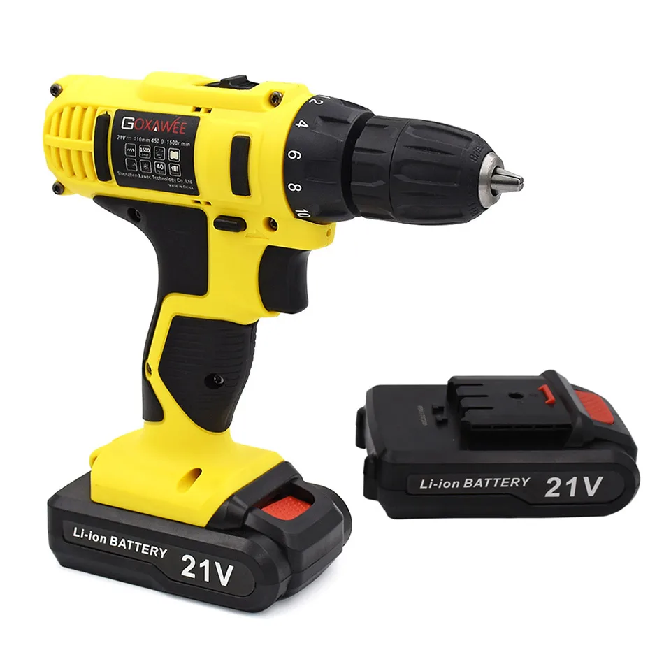 GOXAWEE 21V/12V Electric Screwdriver Cordless Electric Drill Lithium Ion Battery Operated