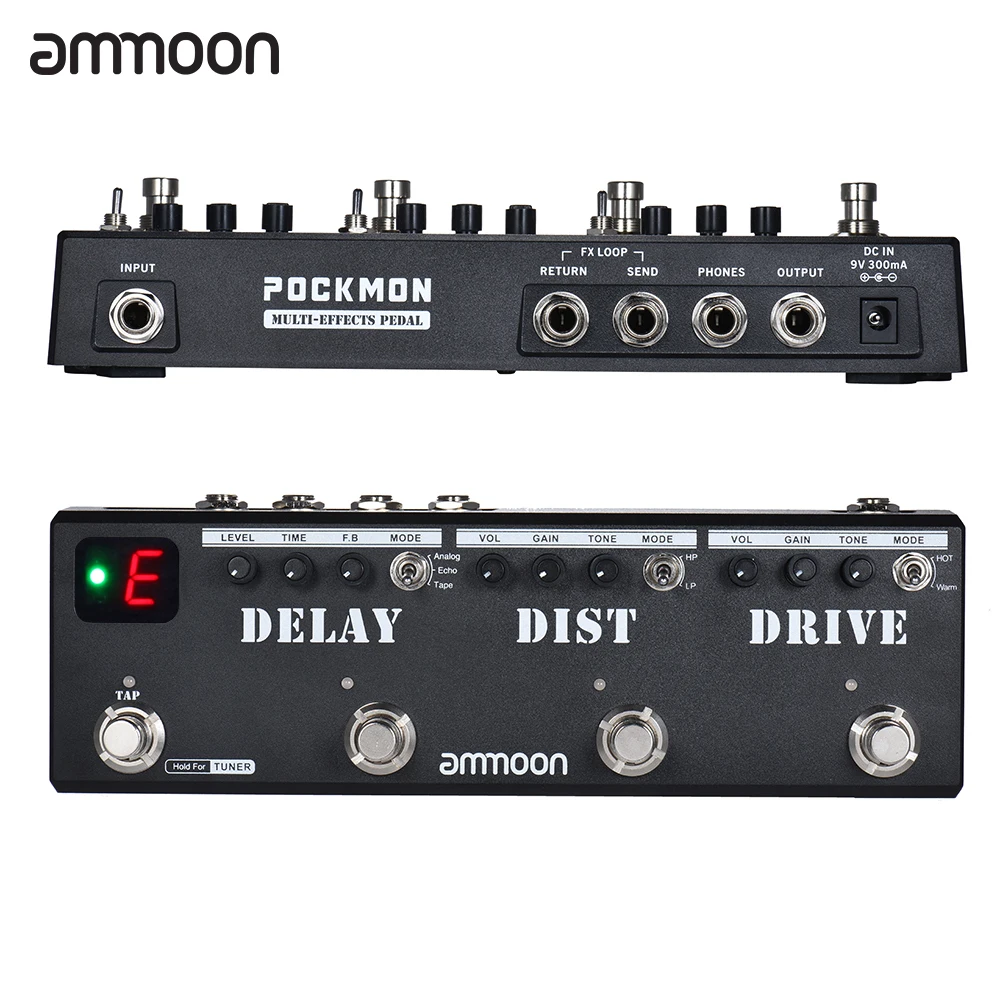 

ammoon POCKMON Multi-Effects Guitar Pedal Strip with Tuner Delay Distortion Overdrive FX Loop Tap Tempo Guitar Effect Pedal