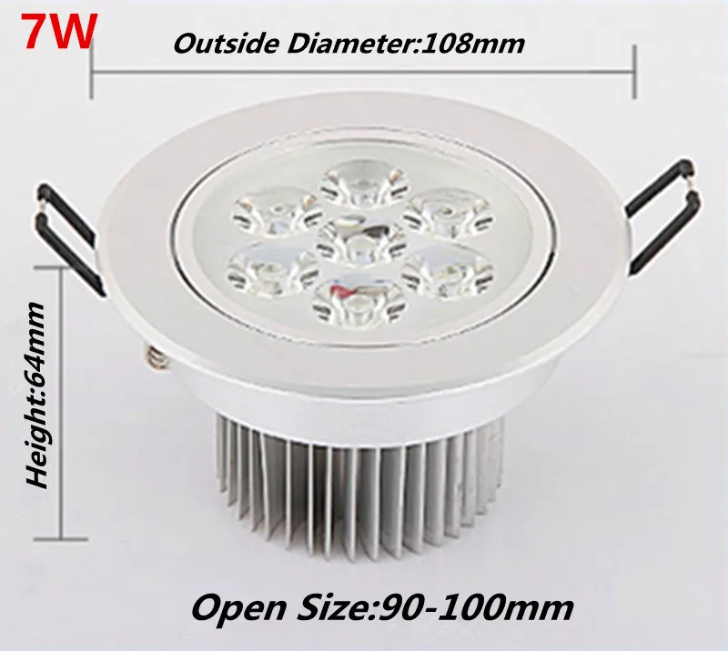 Высокая мощность 3 Вт 5 Вт 7 Вт светодиодный потолочный светильник Встраиваемый светодиодный вниз светильник с регулируемой яркостью, 220V 110V теплая/чисто/холодный белый Светодиодный точечный светильник с светодиодный драйвер