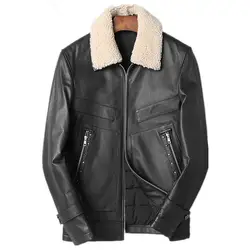 Натуральная кожа куртка зимняя куртка мужская натуральная шерсть меховой воротник овчина пальто для мужчин 90% утиный пух куртки Veste Homme MY1697