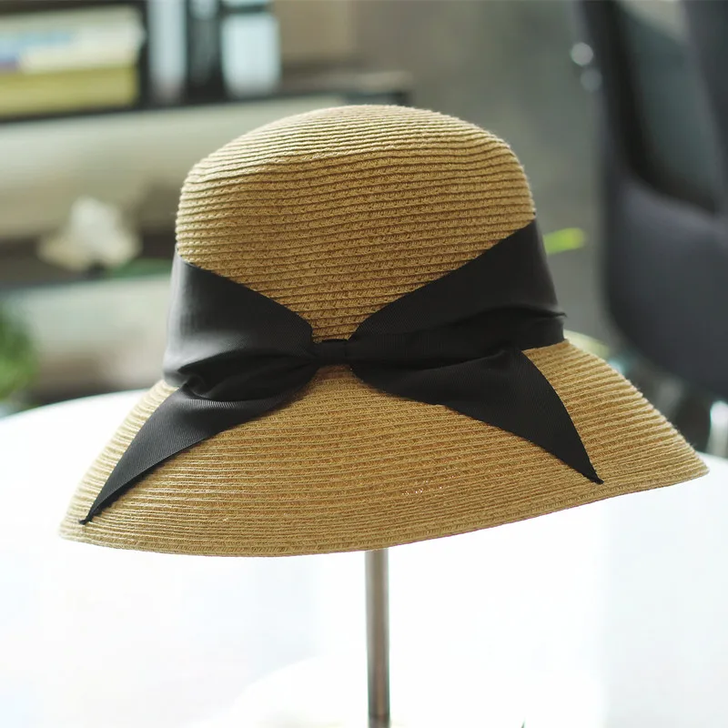 [La MaxPa] модные шляпы от солнца с большим бантом, ручная работа, женская Соломенная Кепка, пляжная шляпа с большими полями, Повседневная летняя кепка