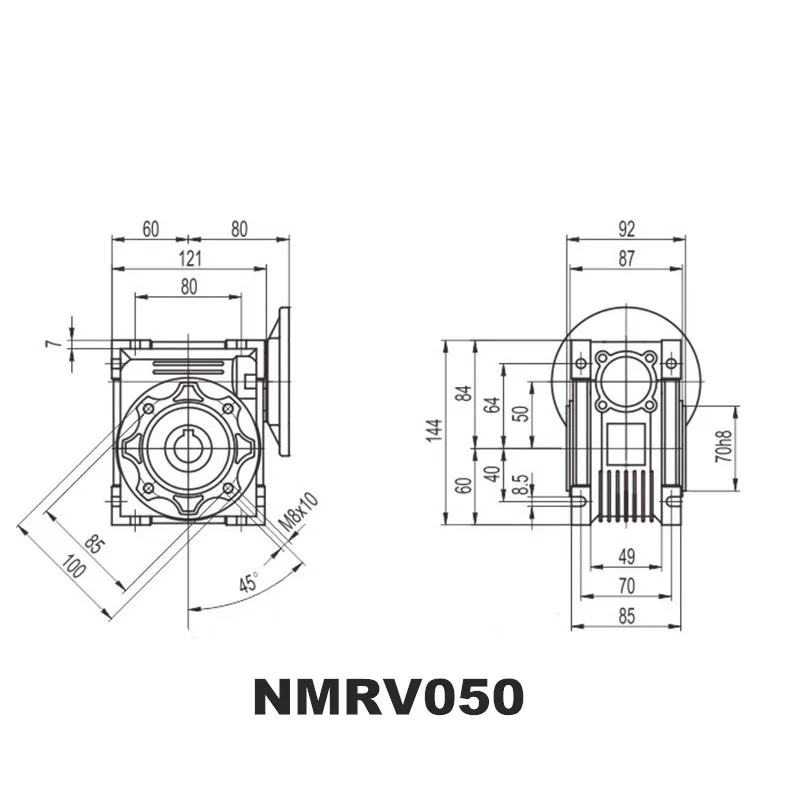 Червячный редуктор NMRV050 11 мм 14 19 входной вал 5:1 100 :1 Передаточное число RV50