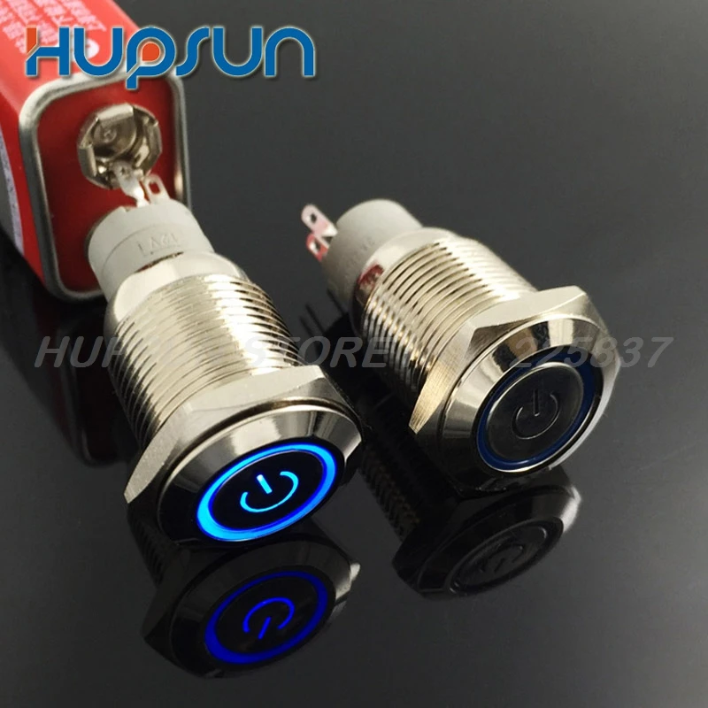 

5pc high quality waterproof blue LED 12v 16mm power buttons metal latching push button switch for car engine starter