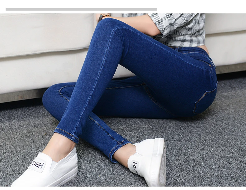 Для женщин джинсы плюс Размеры Высокая талия стрейч тертые обтягивающие джинсы женские Джинсовая ткань брюки 2019 карандаш светло-голубой