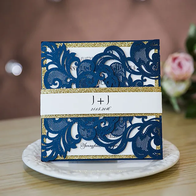 1 Package Design Elegant Blue Wedding Invitations Print Invite Laser