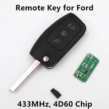 for FORD C Max S Max Focus Mondeo Fiesta KUGA Galaxy 3 Buttons 433MHz with 4D60 Chip Keyless Entry Fob Car Alarm Remote Key