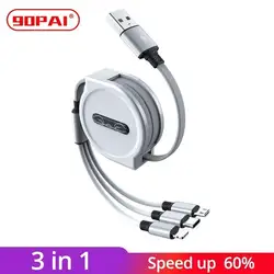 90PAI Quick Charge 3-в-одном Скорость до 60% Выдвижной зарядное устройство USB кабель адаптер объектива для камер Micro usb для iphone для Тип USB-C Лидер продаж