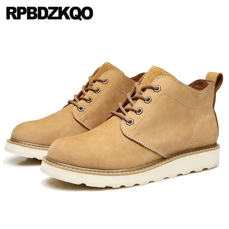 

Designer Shoes Men High Quality Lace Up Vintage Genuine Leather Ankle Work Booties Working Boots Yellow Fall Safety Full Grain