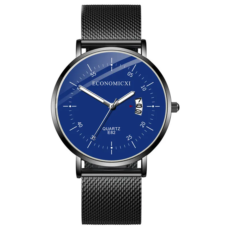 Кварцевые модные повседневные часы Простой дизайн светящиеся мужские часы с сетчатым РЕМЕШКОМ НАРУЧНЫЕ часы Relogio Masculino современный подарок - Цвет: BlackBlue
