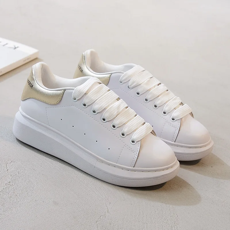 Белые кожаные туфли на толстой подошве Baitao; сезон весна-лето; Новинка года; обувь для отдыха в Корейском стиле для студентов - Color: Gold