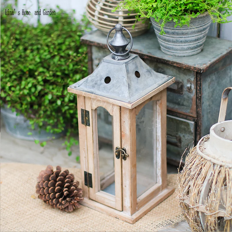 small wood metal glass vintage shabby handmade decorative lantern for candle (2)