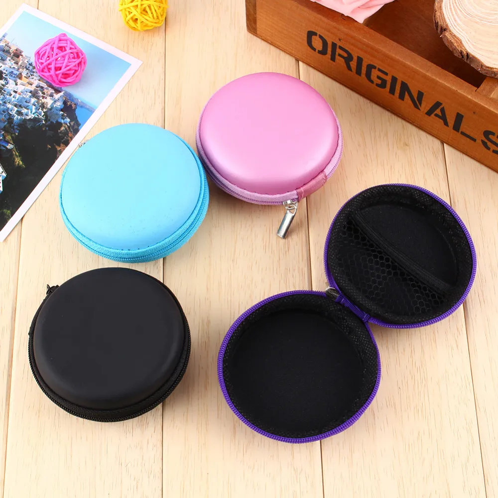 

Round CandyColor Zipper Headphone Case Portable Headset Pouch box PU Leather Earphone Storage Bag Protective USB Cable Organizer