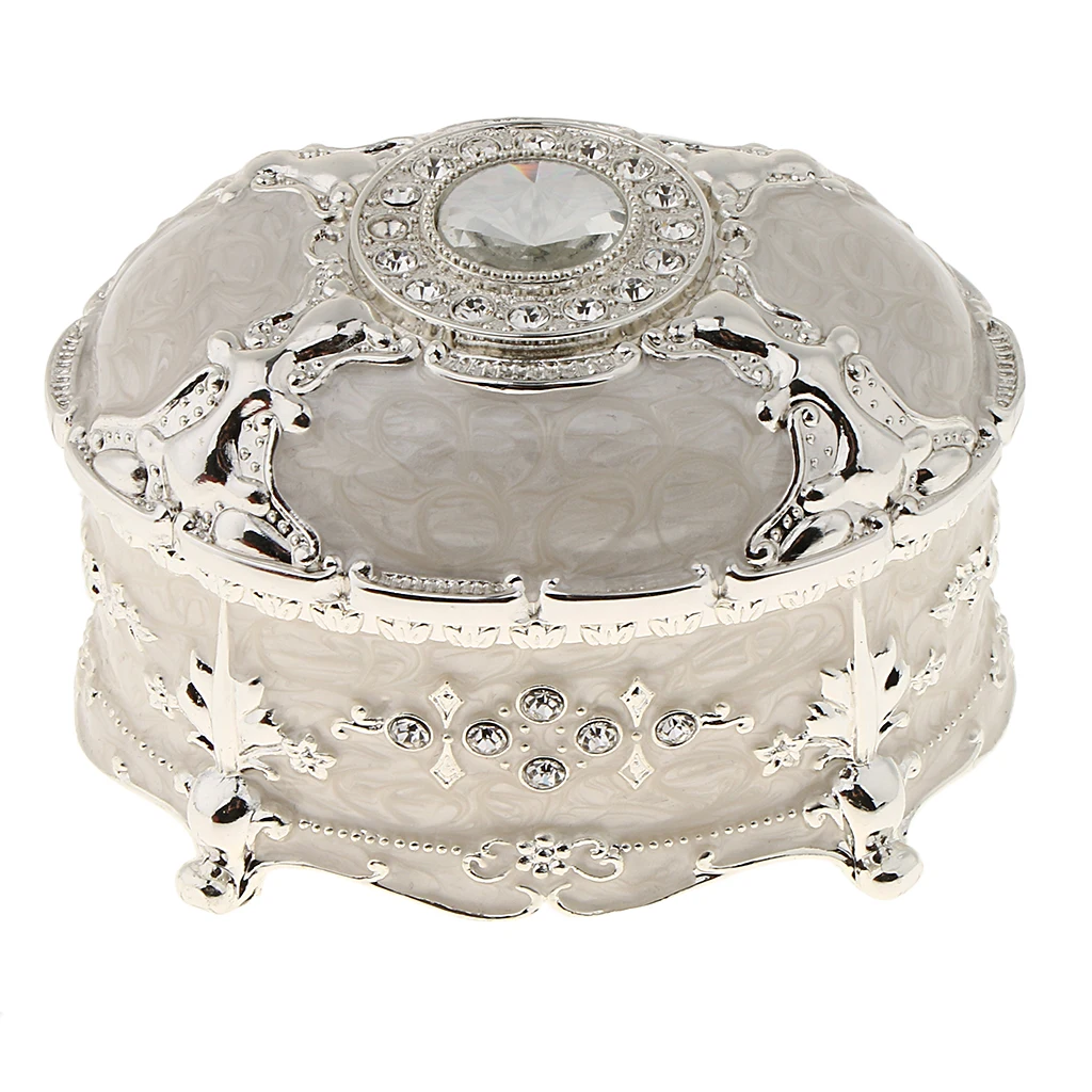Crystal Enamel Oval Metal Vintage Jewelry Box Gift Earrings Ring Storage Box